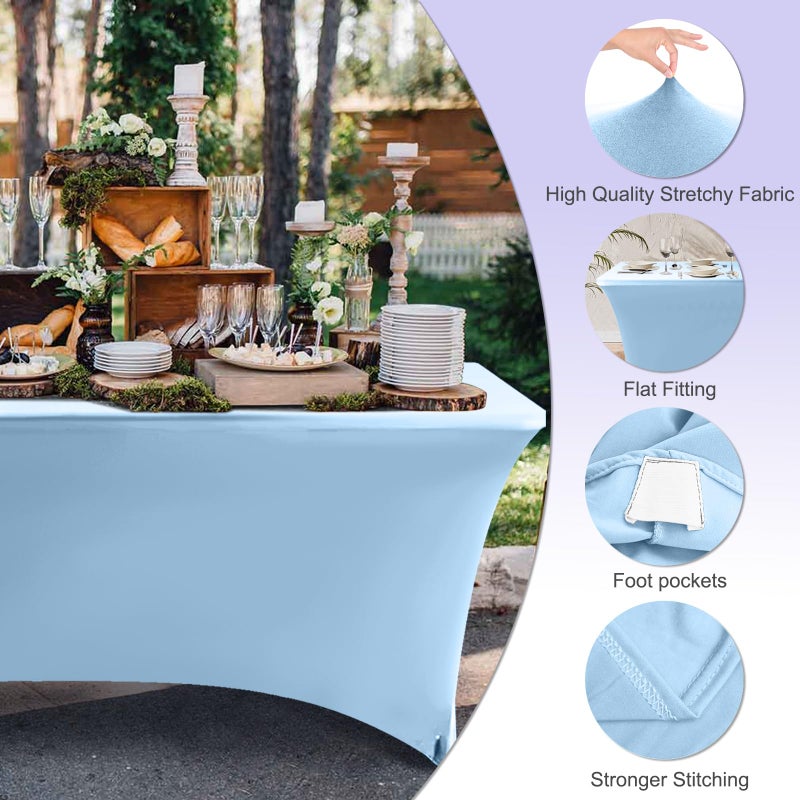 ABCCANOPY 6 FT Spandex Table Cover Stretch Fitted Wrinkle Resistant Tablecloth Reuse for Rectangular Folding Table Patry Event Wedding Banquet Protector Sky Blue - Image 2
